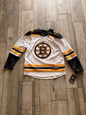 Fanatics Boston Bruins NHL Hockey White Black Yellow Jersey Size S